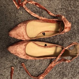Pink velour flats
